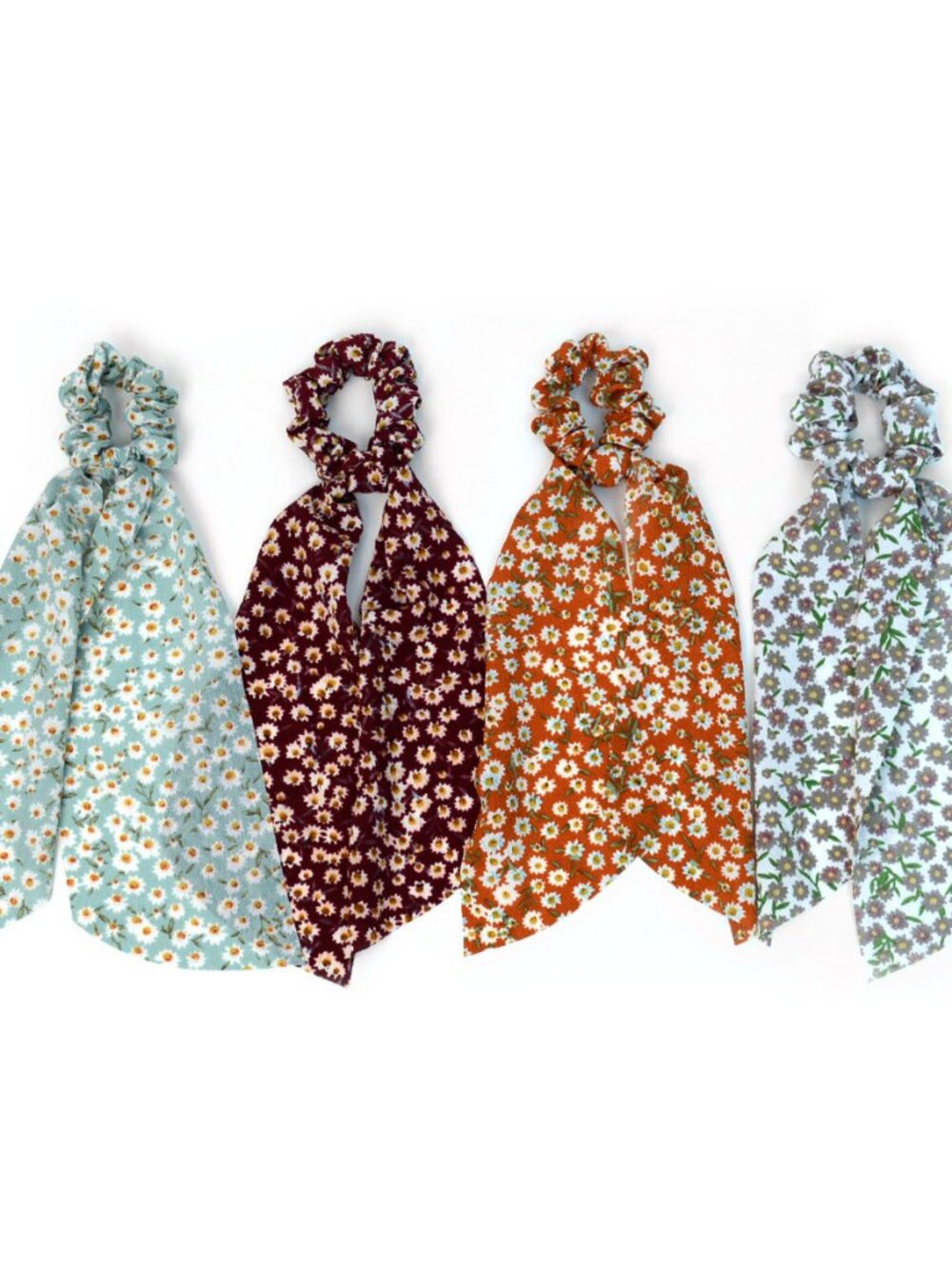 Nollia 4 Sets of Floral Scrunchies With Matching Hair Ties, Thin Airy Fabric